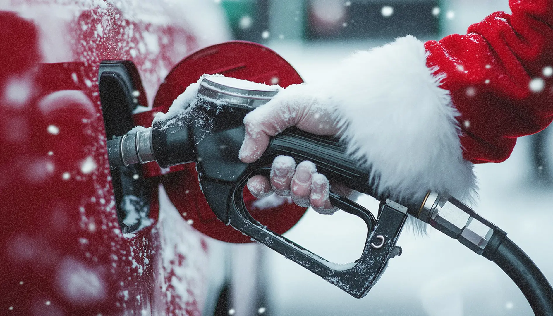Santa fuelling red vehicle