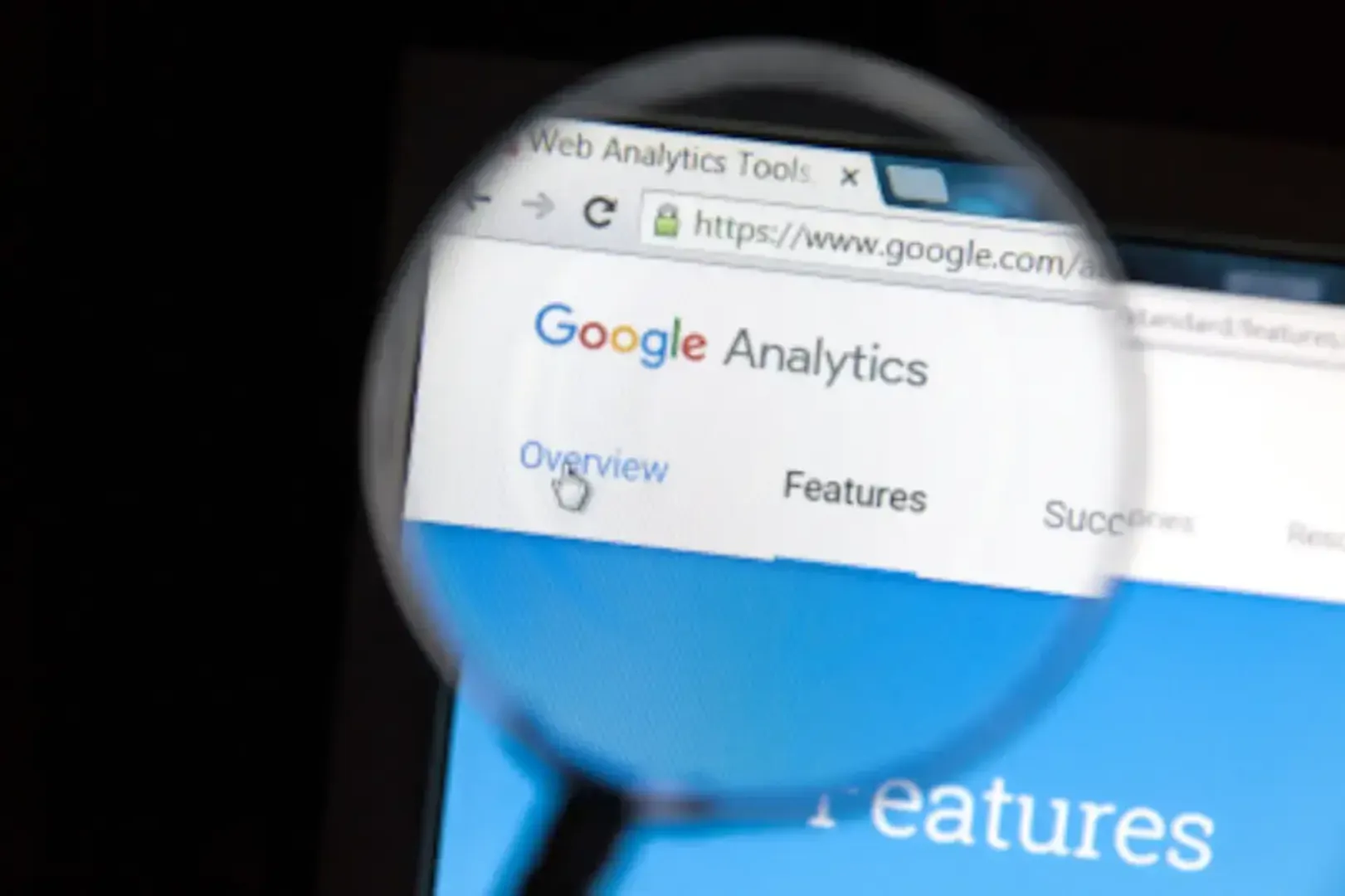 Magnifying glass on Google Analytics page